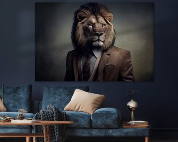 Portrait of a lion in suit by Digitale Schilderijen