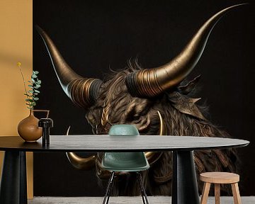 Schotse hooglander met gouden horns van Digitale Schilderijen