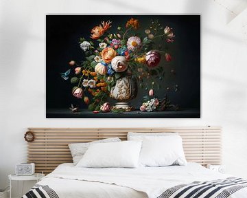 Nature morte numérique avec des fleurs multicolores sur Digitale Schilderijen