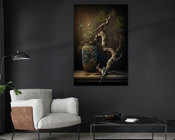 Surreal still life with beautiful branches and birds by Digitale Schilderijen