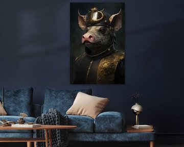 The portrait of the clever piglet by Digitale Schilderijen