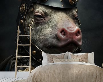 Portret varken oude knorrepot van Digitale Schilderijen