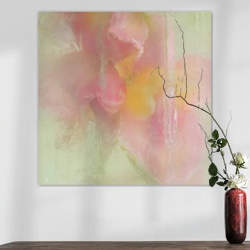 Bloemen in ijs, pastelkleuren roze, geel en groen