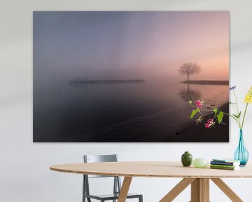 Beautiful misty sunrise along river Lek by Moetwil en van Dijk - Fotografie