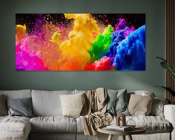 Explodierende flüssige Farbe in Regenbogenfarben mit Spritzern, Illustration 01 von Animaflora PicsStock