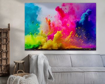 Explodierende flüssige Farbe in Regenbogenfarben mit Spritzern, Illustration 03 von Animaflora PicsStock