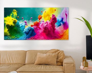 Explodierende flüssige Farbe in Regenbogenfarben mit Spritzern, Illustration 04 von Animaflora PicsStock