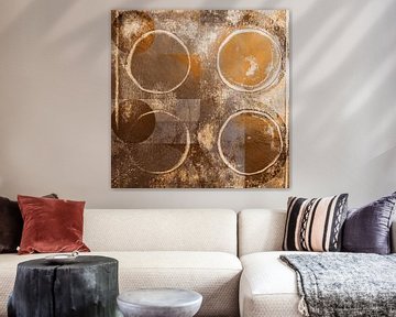 Moderne abstracte geometrische kunst met cirkels in retrostijl in aardetinten van Dina Dankers