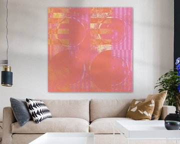 Moderne abstracte geometrische kunst met cirkels in retrostijl in roze en geel van Dina Dankers