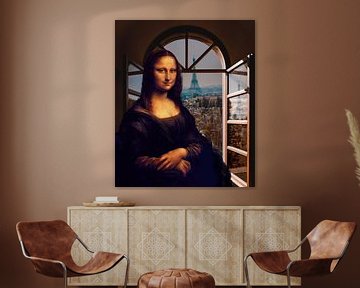 Mona Lisa voor een raam in Parijs - Digitale collage
