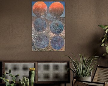 Moderne abstracte geometrische minimalistische kunst in blauw en oranje van Dina Dankers