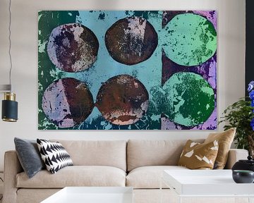 Modern abstract geometric minimalist art in brown, green and blue by Dina Dankers