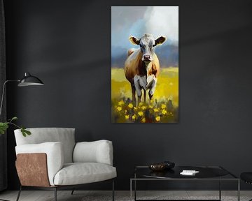 Cow among yellow flowers by But First Framing
