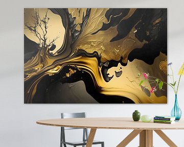 Abstract digital painting gold black