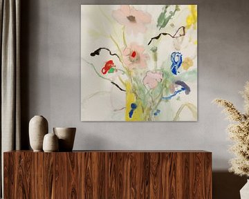 Wilde bloemen, abstract in pastel van Studio Allee