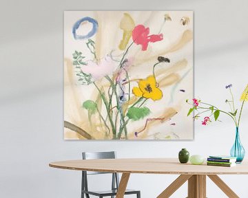 Wilde bloemen, abstract in pastel van Studio Allee