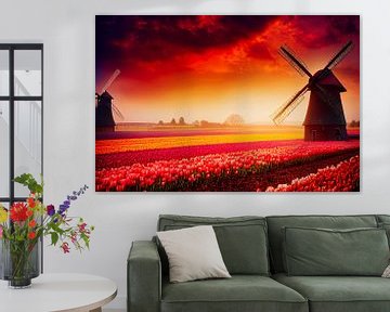 Oude windmolen in een tulpenveld in Nederland Illustratie van Animaflora PicsStock