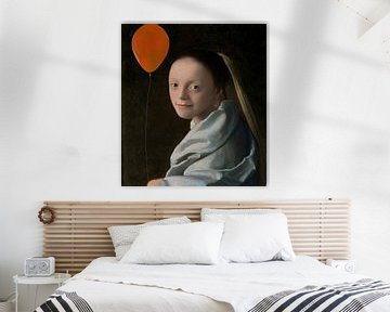 Meisjeskopje van Johannes Vermeer met ballon van Digital Art Studio