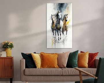 Chevaux en fuite Aquarelle sur Preet Lambon