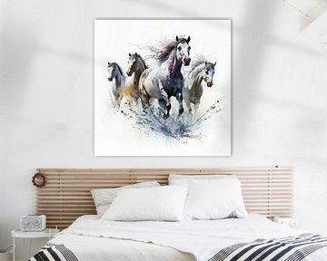 Chevaux en fuite Aquarelle sur Preet Lambon