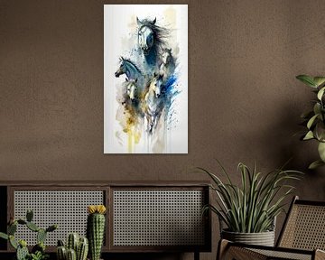 Rennende Paarden Aquarel van Preet Lambon