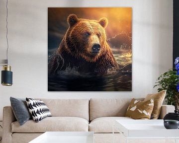 Brown bear in water by Digital Art Nederland