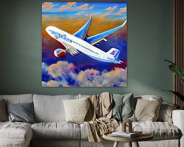 Sunset airplane painting by Laly Laura