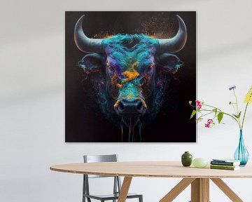 Kleurrijke illustratie van een majestueuze stier van Henk van Holten