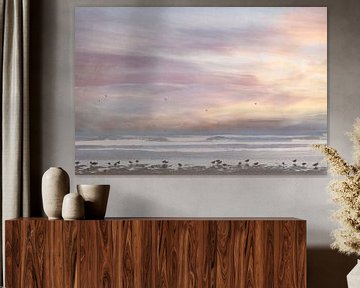 Vogels op het strand tijdens zonsondergang van Photography art by Sacha