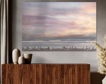 Oiseaux sur la plage au bord de la mer / coucher de soleil sur Photography art by Sacha