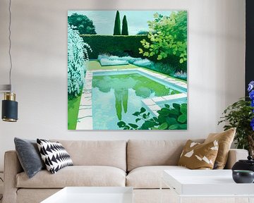 Zomers zwembad in het groen van Vlindertuin Art