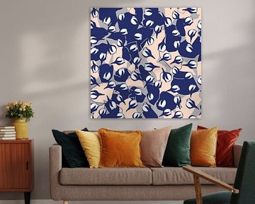 Retro blossom. Abstract botanical art in pastel pink, blue, grey. by Dina Dankers