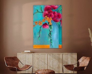 Love is in the air, painting with flowers in cheerful shades. by Hella Maas