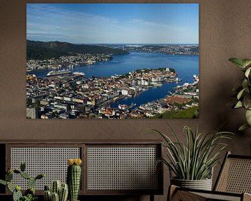 Panoramisch uitzicht op Bergen in Noorwegen van Anja B. Schäfer