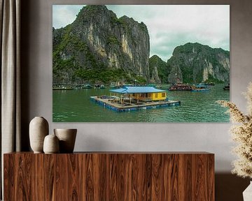 Maisons flottantes dans la baie d'Halong, Vietnam sur Jan Fritz