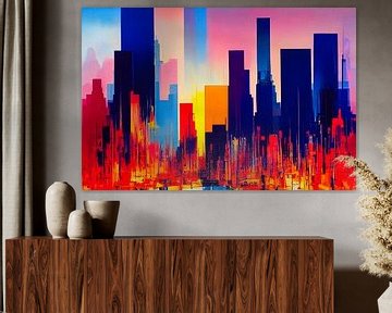 Skyline einer Stadt Gemälde Kunst Illustration von Animaflora PicsStock