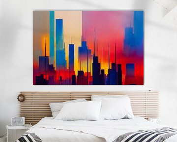 Skyline einer Stadt Gemälde Kunst Illustration 05