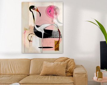 Flamingo Abstract Schilderij. van AVC Art Studio