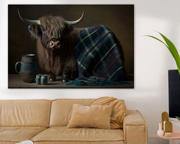 Highlander écossais avec tapis | Nature morte sur Digitale Schilderijen