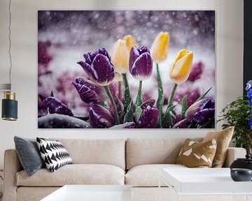 Tulipes dans la neige, illustration d'art sur Animaflora PicsStock