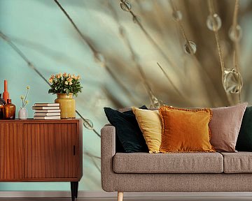 Abstract piece of nature in turquoise, taupe and beige by Marjolijn van den Berg