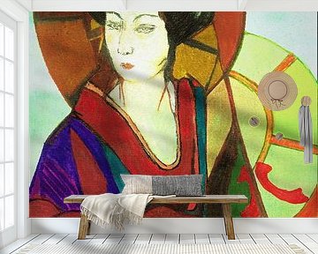 Japanse kunst/ Abstract handgeschilderde aquarel.