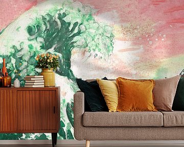 Japanse kunst /De Grote Golf in groen en roze