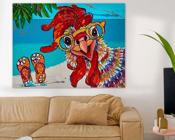 Cheerful chicken on the beach by Happy Paintings