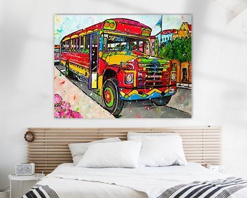 kleurrijke sight seeing bus van Happy Paintings