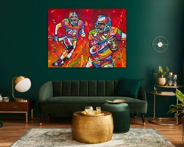 Rugby spelers in rood van Happy Paintings