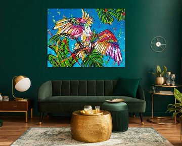 Kleurrijke vogel in boom van Happy Paintings