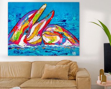 Liefdevolle dolfijnen van Happy Paintings