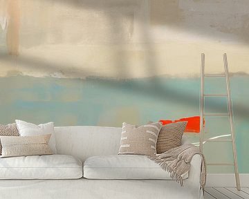 Abstract painting in mainly white and light blue by Studio Allee