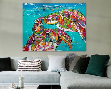 Liefdevolle schildpadden van Happy Paintings